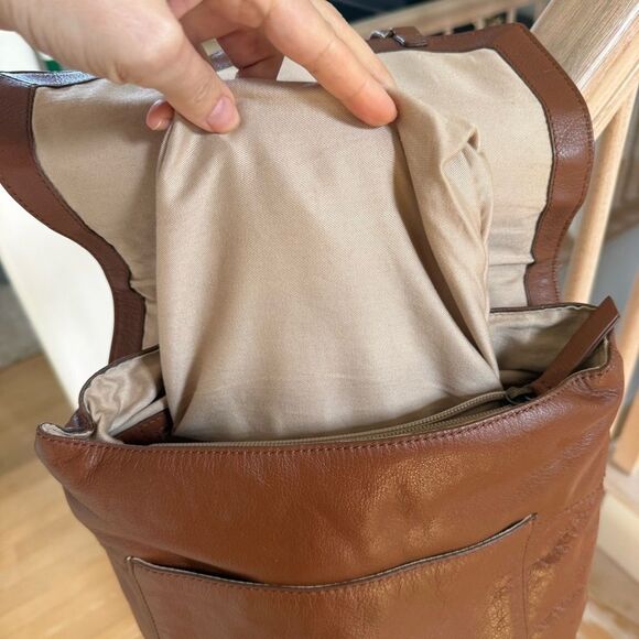 Lucky Brand Group Vamp Cognac Brown Soft Leather Utility Messenger Backpack
